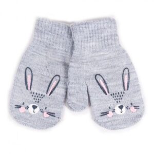 Vaikiškos pirštinės - Yoclub RED-0116G - Pilkos su kiškučiu (12 cm)