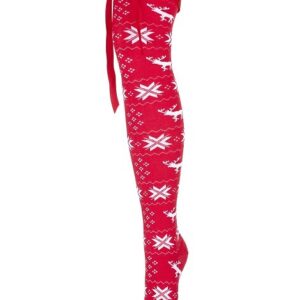 Kalėdinės kojinės virš kelių – Milena 1139-000 (Raudonos su baltu dekoru)
