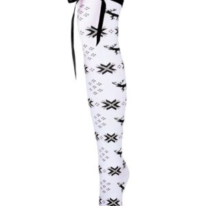 Kalėdinės kojinės virš kelių – Milena 1139-000 (Baltos su juodu dekoru)