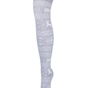 Kalėdinės kojinės virš kelių – Milena 1276-001 (Pilkos su baltu dekoru)